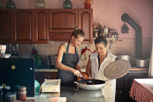 family cooking together in the kitchen