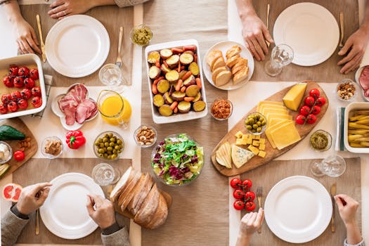 colorful plates with healthy food