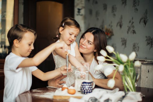 happy child cooking with parent