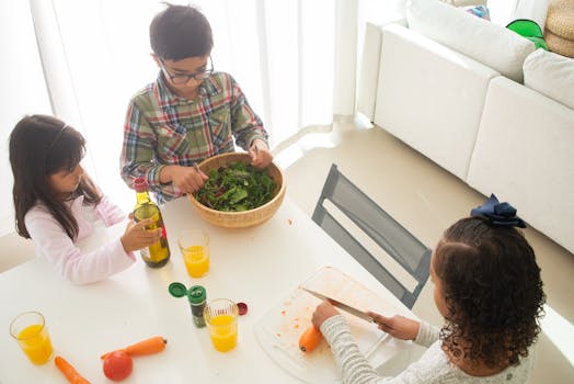 children preparing a healthy meal together