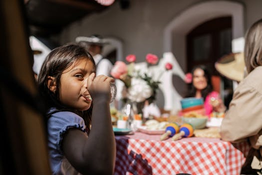 children enjoying different foods at a cultural event