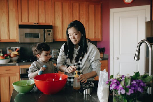 parent and child cooking together