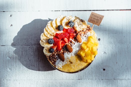 A colorful bowl of chia seed pudding topped with fruits