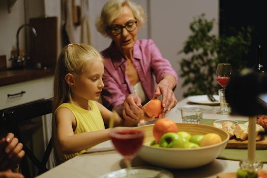 family preparing a meal together