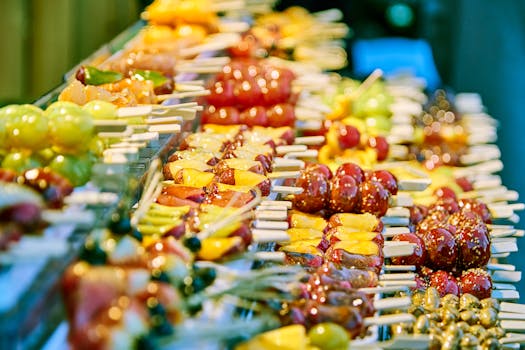 colorful fruit kabobs on skewers