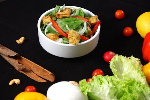 colorful salad with spinach and tofu