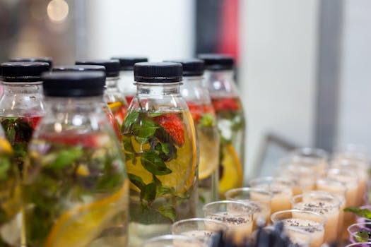 Fruit-infused water with strawberries and mint