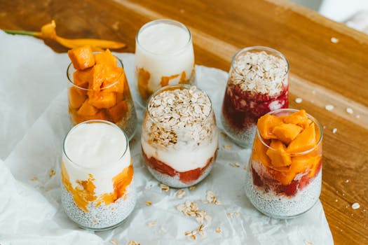 colorful yogurt parfait with berries