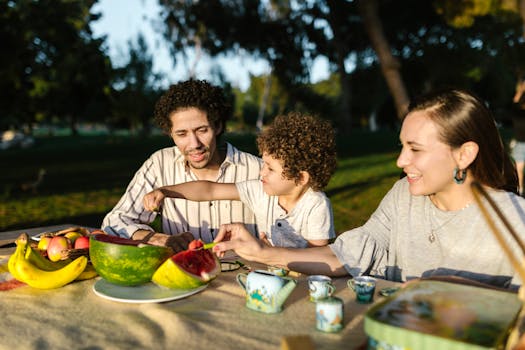 happy family with healthy snacks